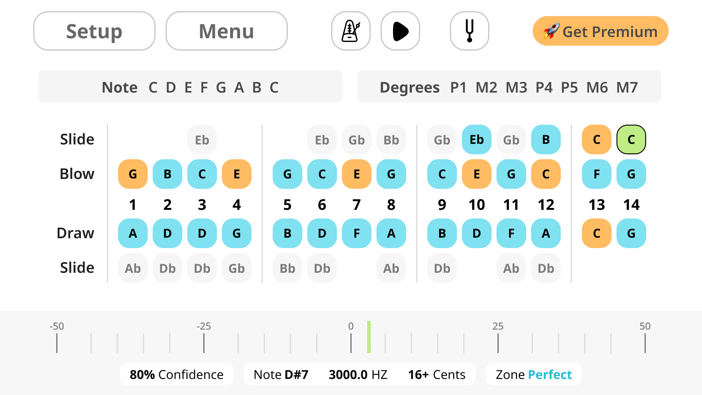 Chromatic Harmonica — Free Practice screen